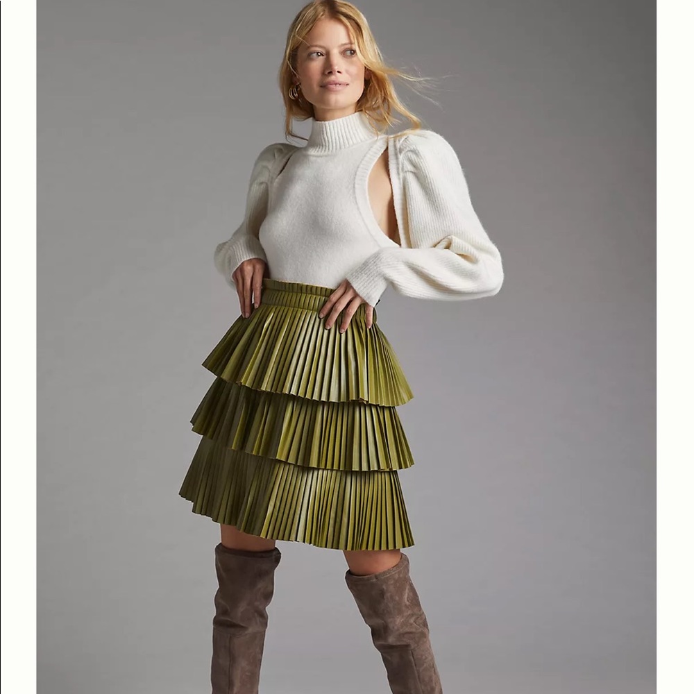 Anthropologie Tiered Faux Leather Mini Skirt